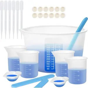 KISREL Silicone Measuring Cups for Resin, Resin Supplies with 600&100ml Cups, Resin Mixing Cups, Silicone Stir Sticks, Epoxy Mixing Cup