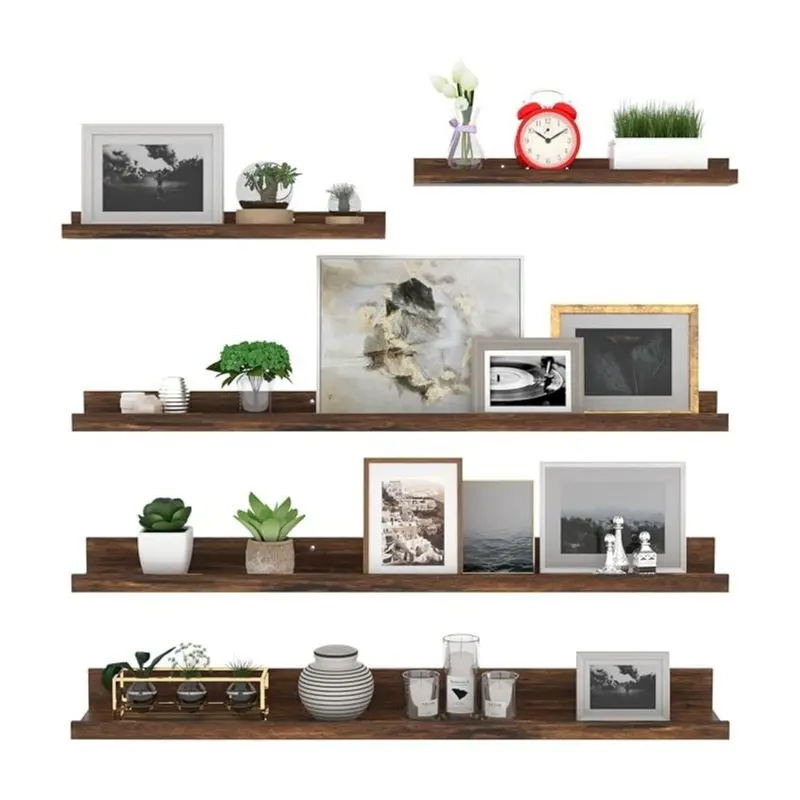 Rustic Floating Wall Shelves Set – Wood Picture Ledge Shelves for Living Room, Bedroom & Office Décor