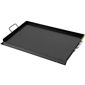 【Summervibes】VEVOR Carbon Steel Griddle, 16\" x 24\" Griddle Flat Top Plate, Griddle for BBQ Charcoal/Gas Gril with 2 Handles, Rectangular Flat Top Grill with Extra Drain Hole for Tailgating and Parties Oil Stove