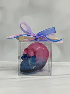 Hollow Hard Candy Skull and wooden mallet - Cotton Candy Flavor Skull filled with gummy brains