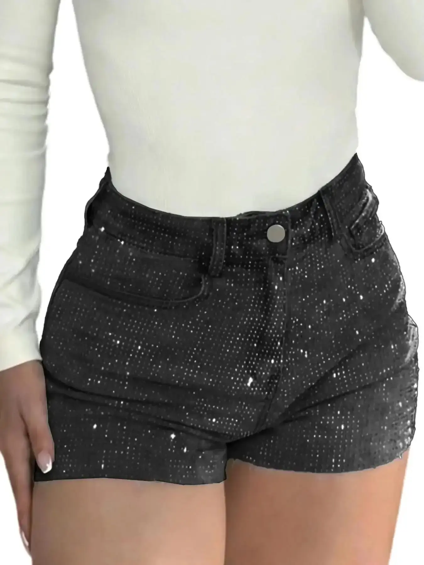 Summer New Rhinestone Full Rhinestones Embellished Design Slimming Bodycon Butt-Lifting Versatile Streetwear Trendy Womenswear Pants Short