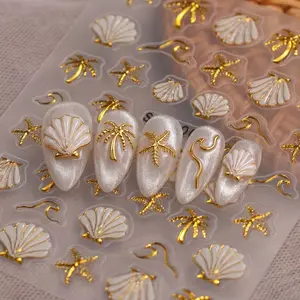 5D Shell Pearl Pearlescent Glitter Nail Art Sticker, Coconut Tree Shell Water Drop Starburst Design Nail Decals, DIY Nail Decoration, Textured Finish, Nail Art Supplies, Nail Stickers, Nail Art Accessories