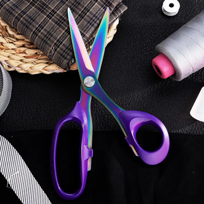 1pc Anti rust titanium coating stainless steel multifunctional 20.32cm rainbow purple Cutting scissors fabric clothing production process office home daily use Cutting Supplies