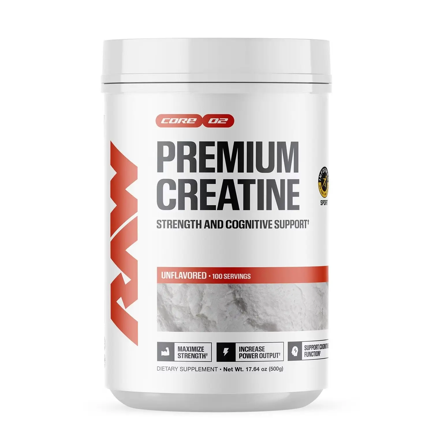 RAW NUTRITION Creatine Monohydrate Edible Supplement Powder - 510g, 100 Servings, Unflavored Natural Dietary Formula, Fitness Growth Development Supplement for Muscle Support