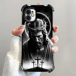 Suitable for [iPhone 12] Jesus transparent protective four-corner air cushion anti-fall mobile phone case transparent mobile phone case four-corner protective case 995