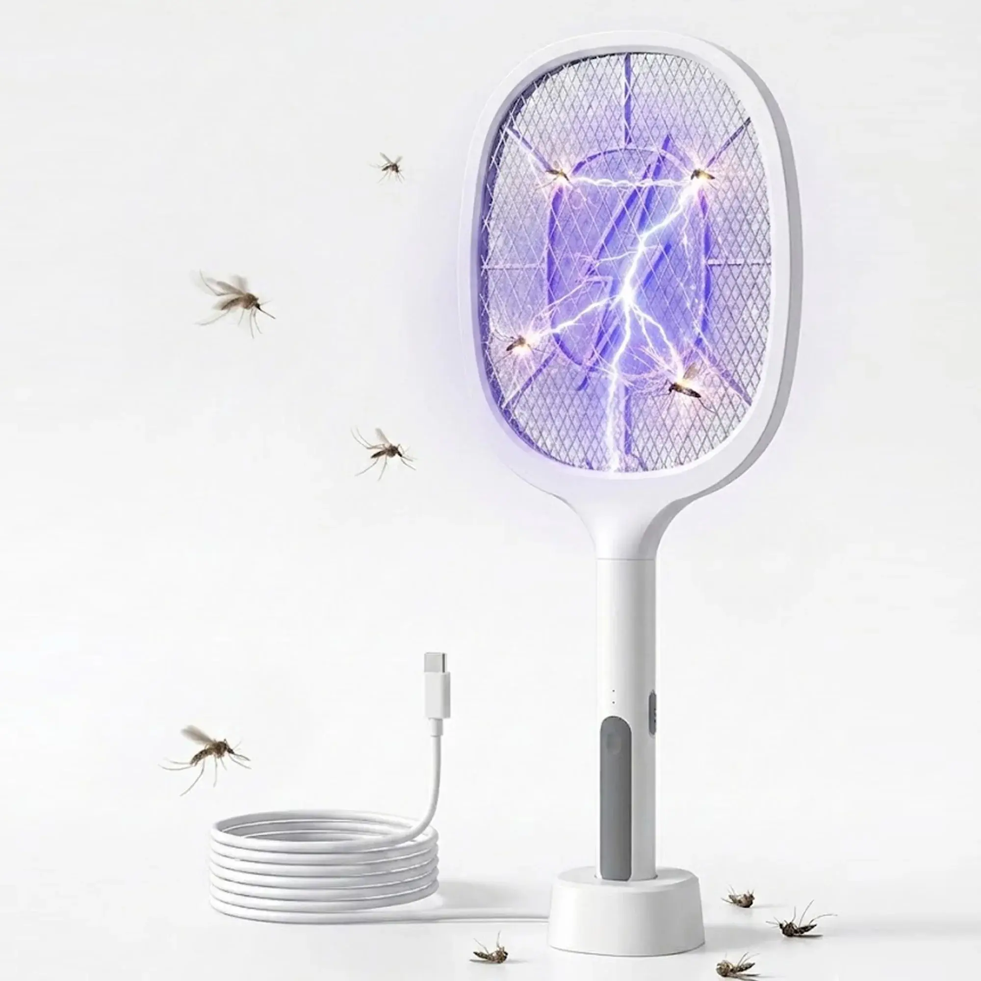 Handheld Electric Fly Swatter Bug Zapper Racket - Battery-Powered Indoor/Outdoor Insect Killer, Portable Size Tennis-Style Tool for Gnats, Moths & Outdoor Bug Zapper Control
