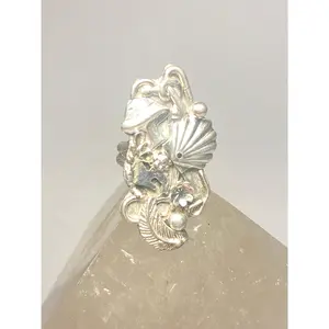 Mushroom ring size 4 scallop shell leaves southwest floral band pinky sterling silver women girls
