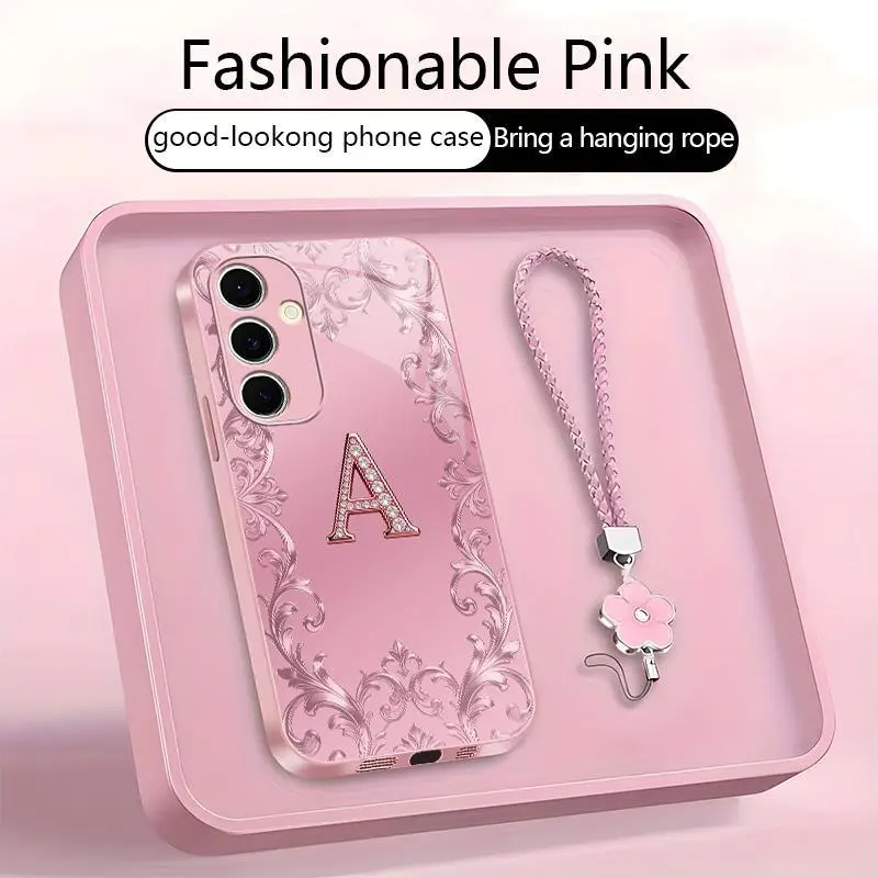 Suitable for [Galaxy S24 Fe] high-end women's phone case🥰，free four-leaf clover lanyard included—choose any one of the 26 letters. Drop-resistant and fingerprint-proof. YM99