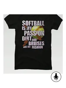 Softball is My Passion T-Shirt - Retro Vintage Black Tee with Pink & Purple SOFTBALL Lettering & Softball Bat & Ball Graphics - Unisex Adult Casual Sports Apparel Breathable 100% Fit for Players Fans Gifts - Machine Washable