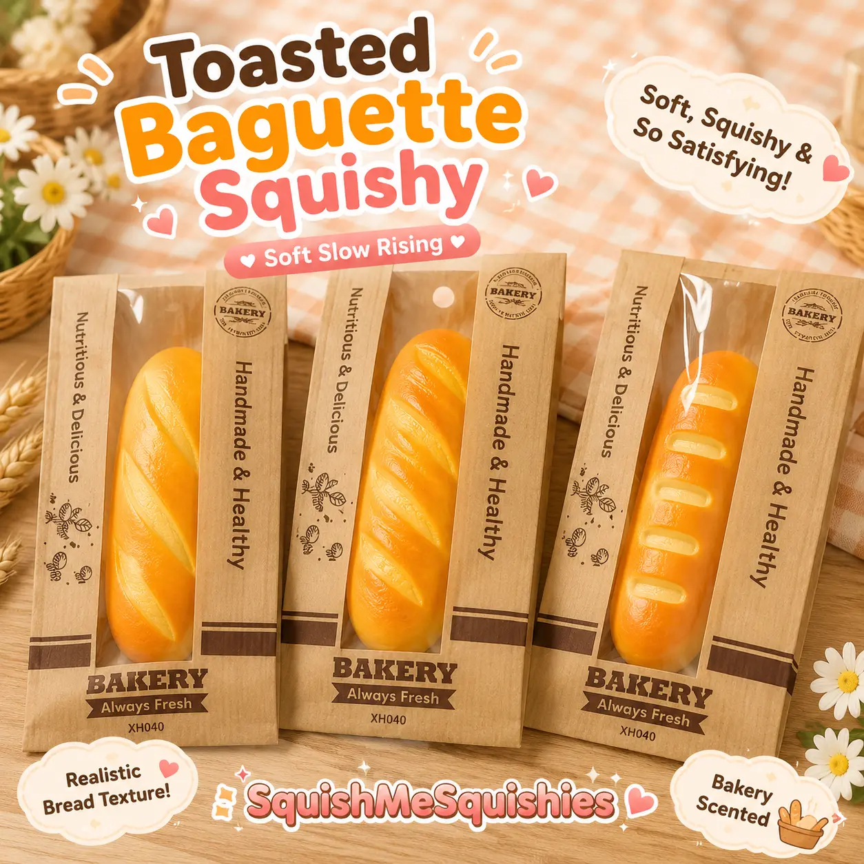 Soft Slow Rising Toasted Baguette Squishy - Realistic Bread Texture & Squeezable Fun Toy Stress Relief Squishies