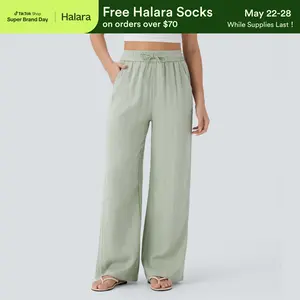 Halara High Waisted Drawstring Pocket Wide Leg Casual Linen-Feel Pants #SwimWeek