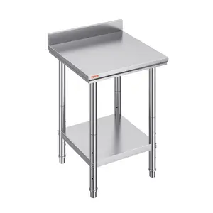 【fathersdaygift】VEVOR 24x24x35 Inch Stainless Steel Commercial Work Table - Heavy-Duty Kitchen Prep Table with Adjustable Height, Smooth Surface, Shelf for Restaurant, Home Use, Organiser