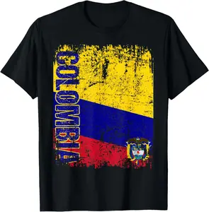 100%cotton COLOMBIA Flag Vintage Distressed COLOMBIA T-Shirt