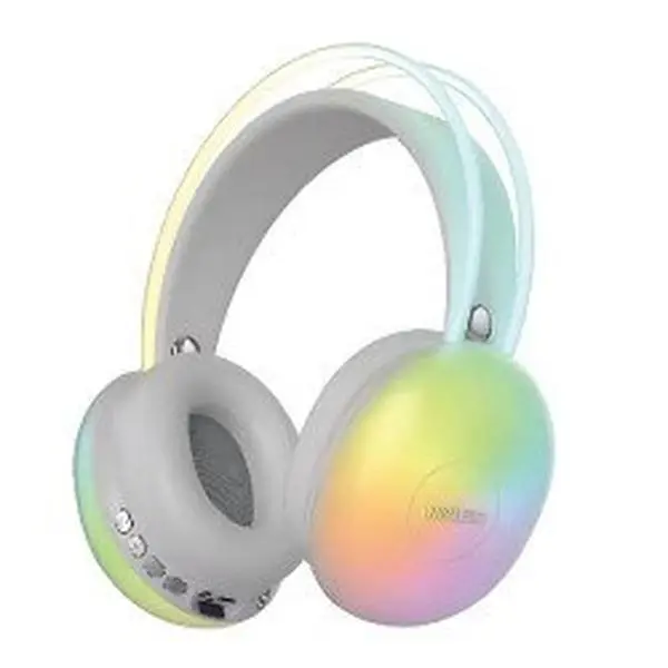 Kik_RGB Colorful Wireless Bluetooth Over-Ear Headphones – Modern Design with AUX Port BT500 for Universal Cell Phone And Bluetooth Device (White)
