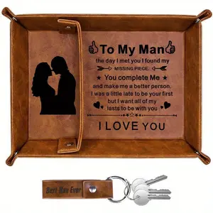 PU Leather Tray & Keychain Set, High-Capacity Stocking Stuffer, Perfect Valentine's Day, Anniversary, Birthday Gift Idea for Him
