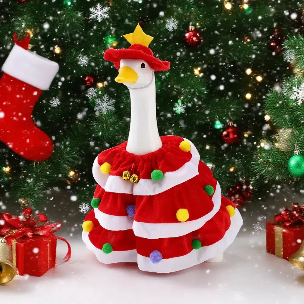 Christmas Tree Porch Goose Costume with Festive Holiday Hat and Shawl, and Colors, Durable Polyester Decorations for All Seasons