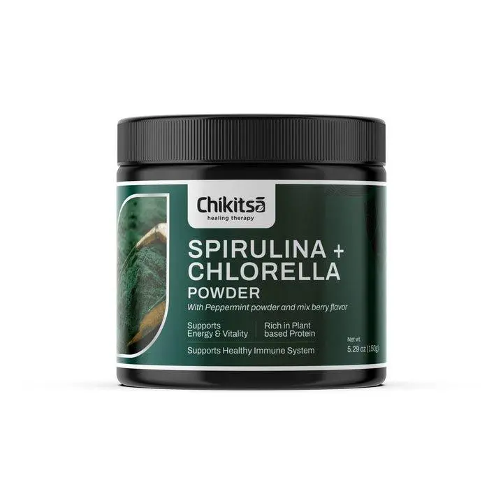 Spirulina & Chlorella Powder with Peppermint & Mixed Berry Flavor 150g - Rich in Protein, Vitamins & Minerals for Energy, Vitality and reduce toxicity.