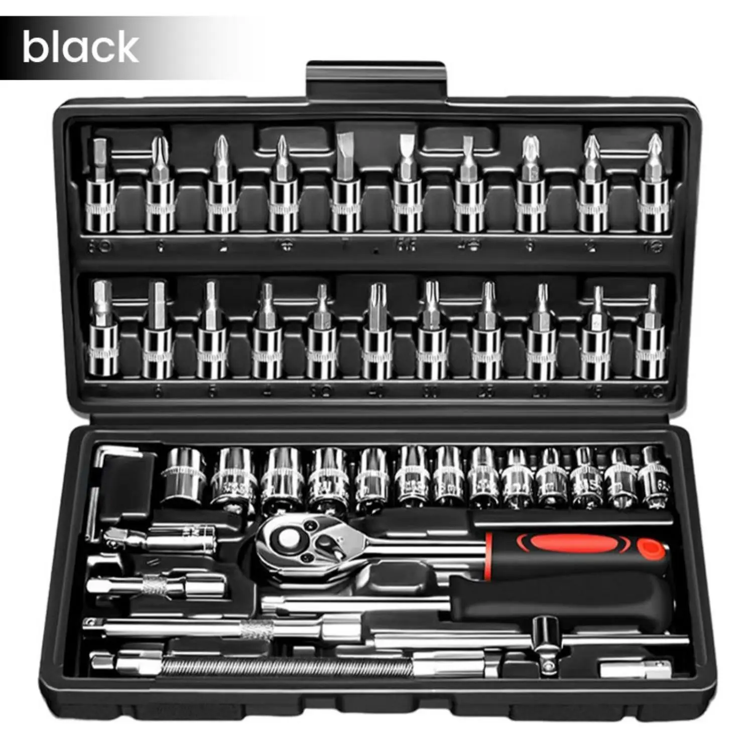46Pcs Car Repair Tool Set, All-in-One Ratchet Socket Kit, Effortless Simple Operation with Quick Release Head, Complete Metric Bits & Extension Bars, Versatile for Car Maintenance, Auto Repair, Furniture Assembly & Household Repairs