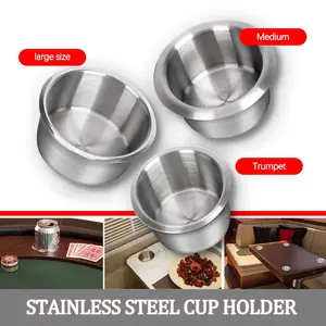 304 Stainless Steel, Universal Marine Boat Cup Holder 68X59mm 85MMX55mm 90MMX57mm Drop in Drink Cup Holder for Poker Table Couch