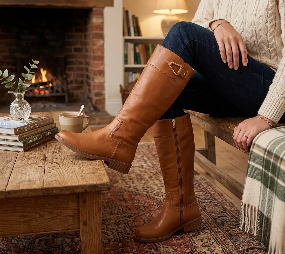 Vince Camuto Andalian Women's Wide Calf Leather Riding Boot with Classic Equestrian Design, Inside Zip and Low Block Heel, Walking Shoes, Cow Hide, Flexible, Rubber, All Weather Grip, Footwear, Round Toe, Casual, Knee-High, 1.37" Stack