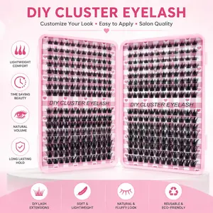 384pc Cluster Lash Book Kit, Salon DIY Eyelash Extensions, Easy Apply False Lashes, Soft False Eyelashes, Reusable & Travel-Friendly, Lightweight, Natural Look Wispy Fluffy