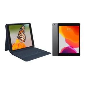 Refurbished Apple iPad 7 (2019, Wi-Fi, 32GB, Space Gray) - Excellent Condition, Logitech Rugged Combo 3 Classic Blue iPad Keyboard with 1-Year Warranty by BITB