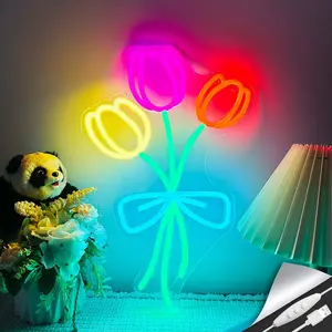 Tulip Flower Neon Sign for Wall Decor LED Tulip Lamp With Dimmable Switch Tulip Neon Night Light for Bedroom Wall Decor Flower Shop Decor Tulip Sign for Living Room Party Decoration