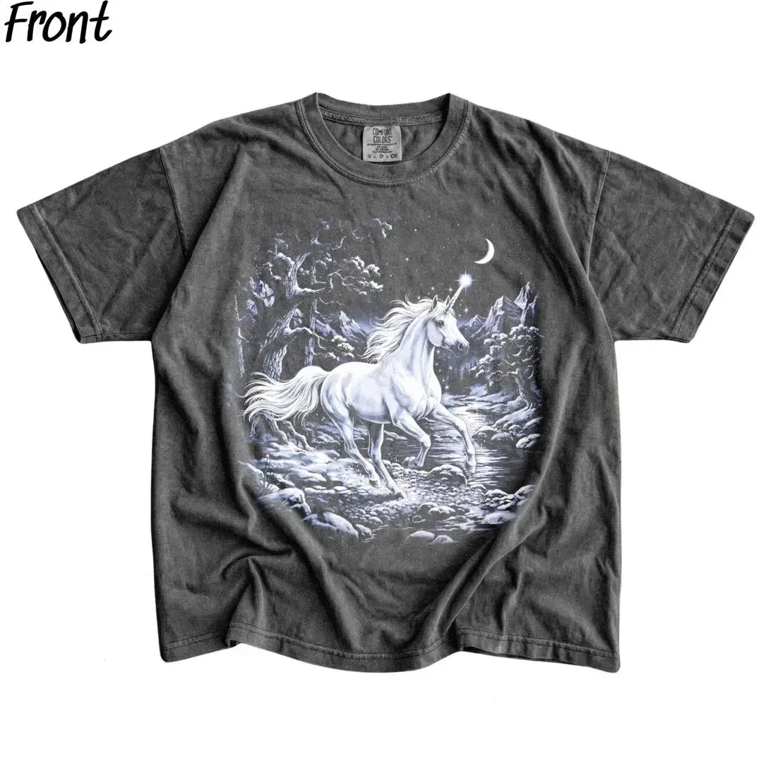 Vintage Unicorn Forest Graphic Tee Mystical Fantasy Aesthetic T-shirt