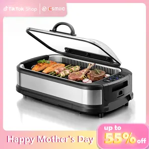 Kismile Smokeless Indoor Grill, 1500W Electric Grill Indoor with Tempered Glass Lid, Non-Stick Korean BBQ Grill with 6-Level Temp Control, Dual-Turbo Smoke Extractor, Drip Tray & Dishwasher-Safe Parts