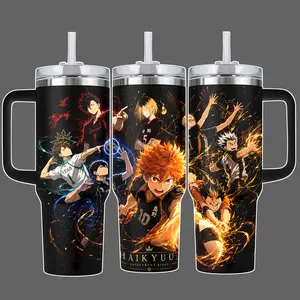 Haikyuu Volleyball Kings Anime Tumbler Cup, Karasuno Nekoma Full Wrap Stainless Steel Insulated Tumbler 20oz/40oz With Straw Lid Included, 40oz Handle Option