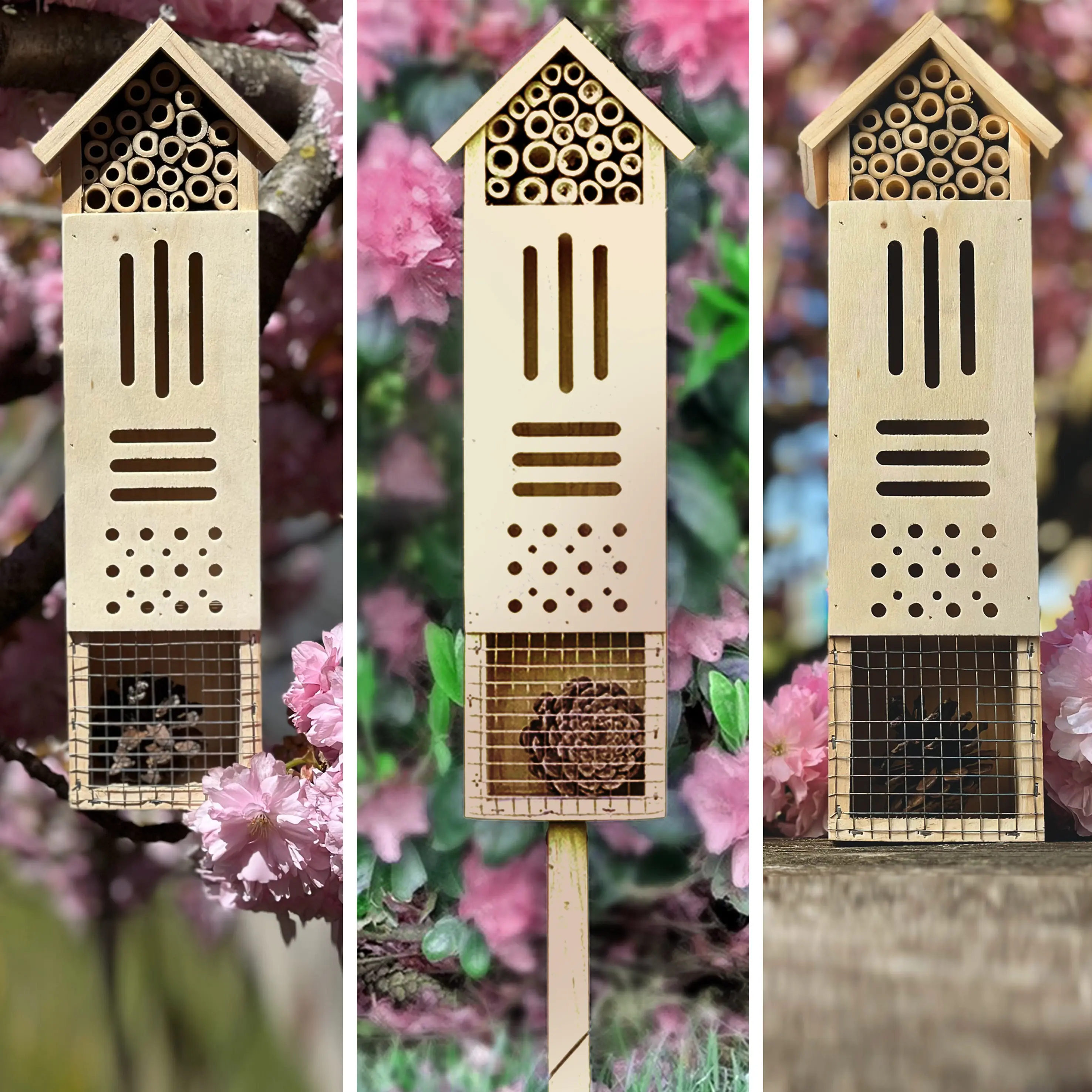 Pollination Castle - Large Wooden Insect House, Hotel for Bugs, Safe Haven for Bees, Butterflies, Ladybugs, Natural Beneficial Insect Habitat for Garden and Yard