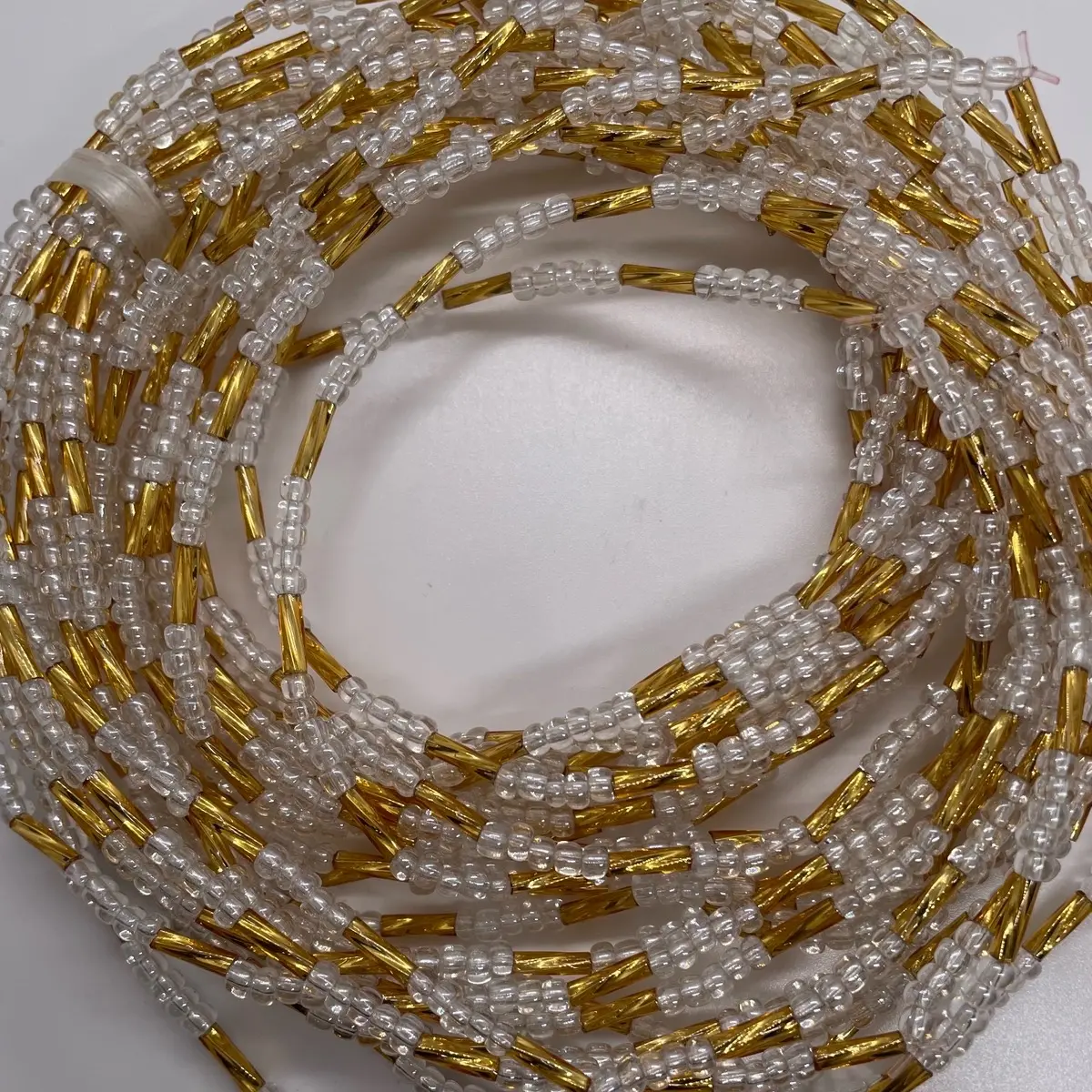 Summer Body Goals Waist Beads - Adjustable Stretchy String for Women, Comfortable Fit, Fits Waist Sizes 0-8, White & Gold Beads
