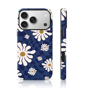 Retro Groovy Daisy Checker Design Aesthetic Phone Case Double-Layer TPU Shockproof for iPhone 17 Pro Max/16 Pro Max /15Pro Max 15/14/13/12 & Samsung S26 /S25Ultra Gift for Friends or Family