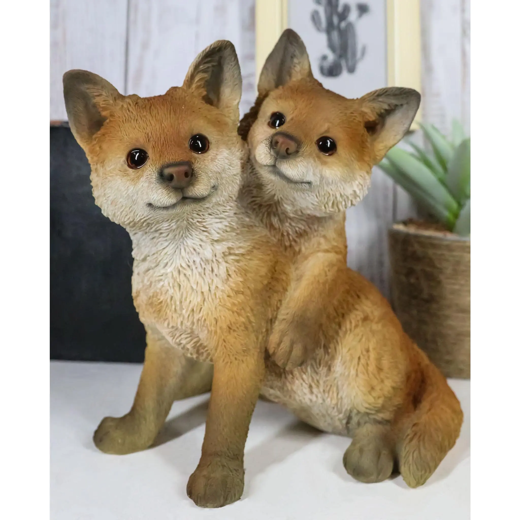 Lifelike Woodlands Baby Fox Cub Figurine - 7.25in Deep, 8.25in High, Wildlife Animal Home Decor, Figurines & Miniatures Statue Ornament