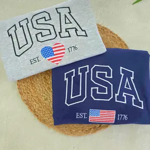 Embroidered  USA  Flag   Sweatshirt , 4th of July Embroidered Sweatshirt , USA Sweatshirt , America Land of The Free Sweatshirt