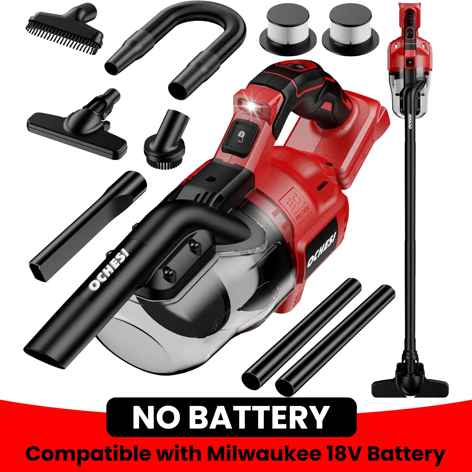 【No Batteries】Cordless Vacuum for Milwaukee M18 Battery For Dewalt 20V Battery, for Makita 18V Battery, 6 in 1 Handheld Electric Vacuum Cleaner with 500W Powerful Motor, 46 CFM Portable Hand Vacuum with Filtration HEPA for Floor, Carpet, Car (Tool Only)