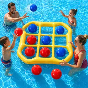 Pool Party Fun Throwing Game Competition Board, Pool Toys Games Set- Tic Tac Toe Inflatable Pool Toy with 10 Balls - Pool Games for Adults Teens Kids 2-10 Players - Pool Party Decorations