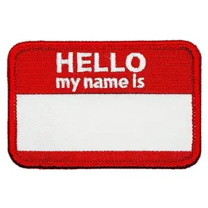 Hello My Name is Embroidered Patch [3.0 X 2.0 Iron on Sew on - Red/White]