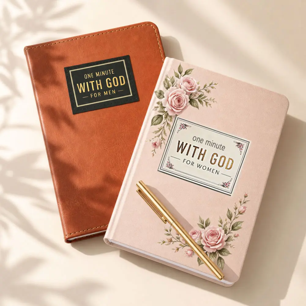 1-Minute With God 365 Daily Devotions Book Set | Christian Daily Scripture Prayer Journal, Inspirational Religious Office Stationery Notebook, Christian Gift for Couples, Birthday Present for Husbands & Wives