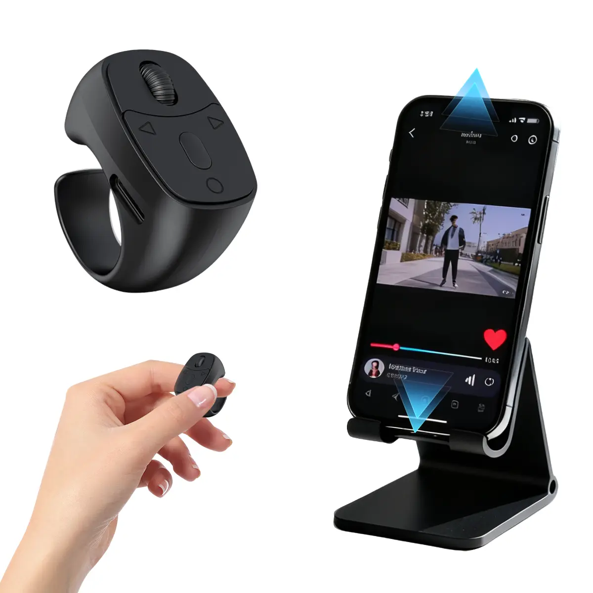 2026 New Smart Bluetooth Finger Ring Remote, Handsfree TikTok Scrolling Clicker, Wireless Camera Selfie Shutter, Ebook Page Turner, Multi-Function Controller for Instagram Reels Vlog Live Streaming Compatible with iOS Android