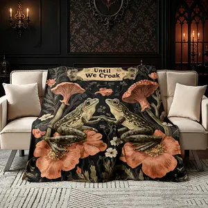 60"x80" "Until We Croak" Anniversary Birthday Throw Blanket, Dark Cottagecore Frog Couple Flannel Blanket, Soft Cozy Gothic Romantic Gift Blanket for Couples