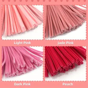 300 Pieces Pink Series Upgraded Pink Chenille Bouquet DIY Art Handmade Decoration with Plush Twist Sticks Colorful Tube Cleaning Sticks Mother's Day Floral Handicrafts DIY Artificial Rose Handmade Gifts Handcraft Diy Flower Decor