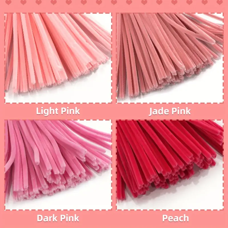 300 Pieces Pink Series Chenille Bouquet DIY Handmade Decoration with Plush Twist Sticks Mother's Day Floral Handicrafts Artificial Rose Handmade Gifts Handcraft Flower Decor, Decorative Flowers, DIY Fake Flowers