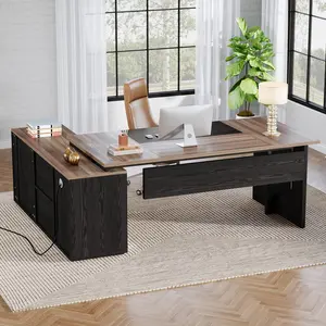 TRIBEWOOD 74.8 Inch Executive Desk, Large Office Desk with Cabinet, L Shaped Computer Table with Shelves and CPU Storage, Modern Home Office Desks Business Furniture Workstation Set