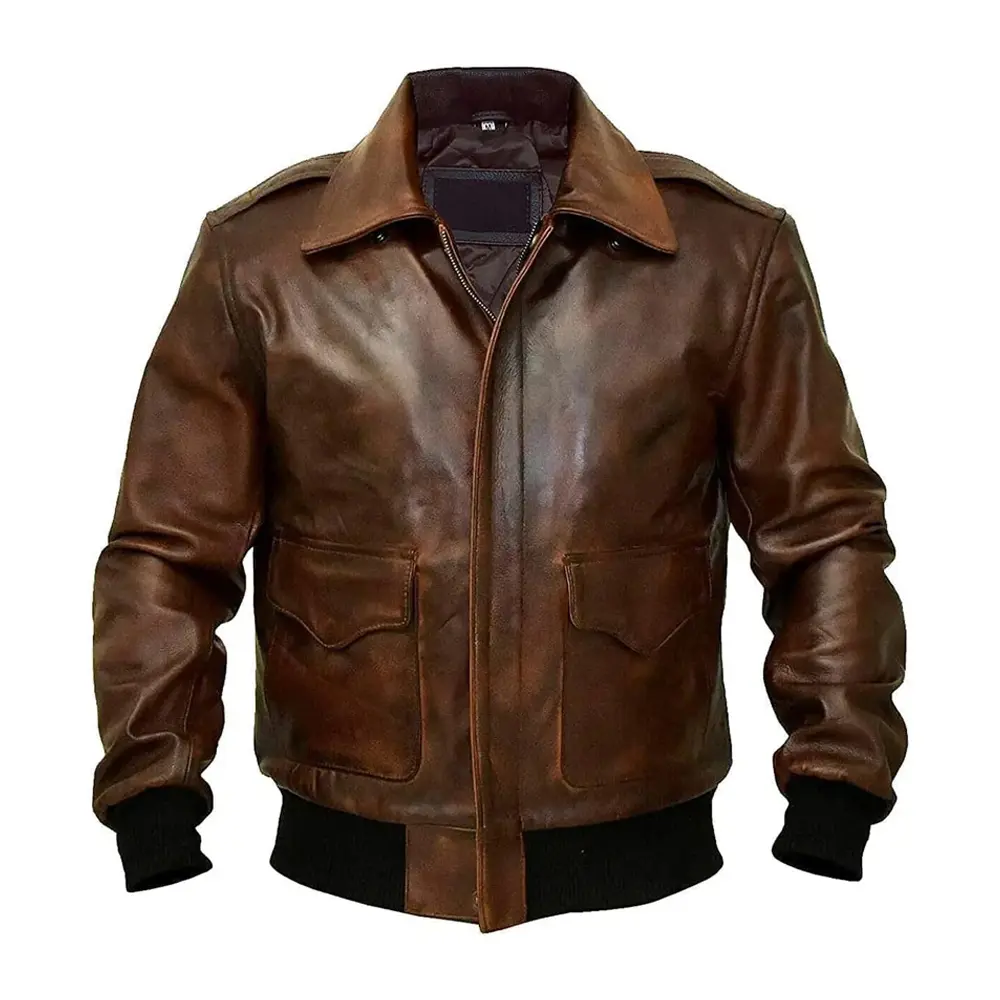 Men A-2 Aviator Men's Leather Jacket Flight Bomber Distressed Chocolate Brown Real Leather Jacket by Hide Crafts