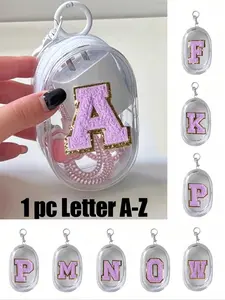 Portable Mini Transparent Zipper Storage Bag, Purple Towel Embroidered Letters A-Z, Compact Multifunctional Storage Device, Headphone And Charger Case With Keychain, Transparent Travel Accessories, Exquisite And Compact, Suitable For Storing Small Items