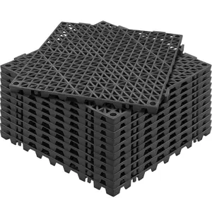 VEVOR Modular Interlocking Cushion, 12 Pack 12" x 12" Splicing Drainage Mats, Soft PVC Interlocking Drainage Floor Tiles, Non-Slip Drainage Holes for Restroom, Bathroom, Kitchen, Pool, Wet Areas, Blac