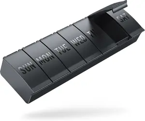 Pill Organizer Large, Weekly Pill Organizer Pill Box, Medicine Pill Organizer Travel, 7 Day Pill Case for Big Vitamin Supplements Fish Oil, Black