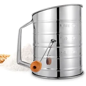 Flour Sifter, 3 Cup Flour Sifter for Baking Fine Mesh Rotary Hand Crank with Loop Agitator for Quick Sifting, Flour Sifter Stainlees Steel, Crank Sifter Flour for Baking Cakes and Spices