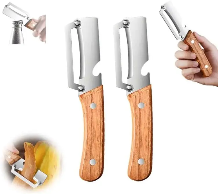 2PCS Thick Stainless Steel Fruit Peelers with Handles - Durable Kitchen Cutter, Multi-Function Utensil for Tough Peels, Sugar Cane & Pineapple Peel Removal, Thick For Tough Peels
